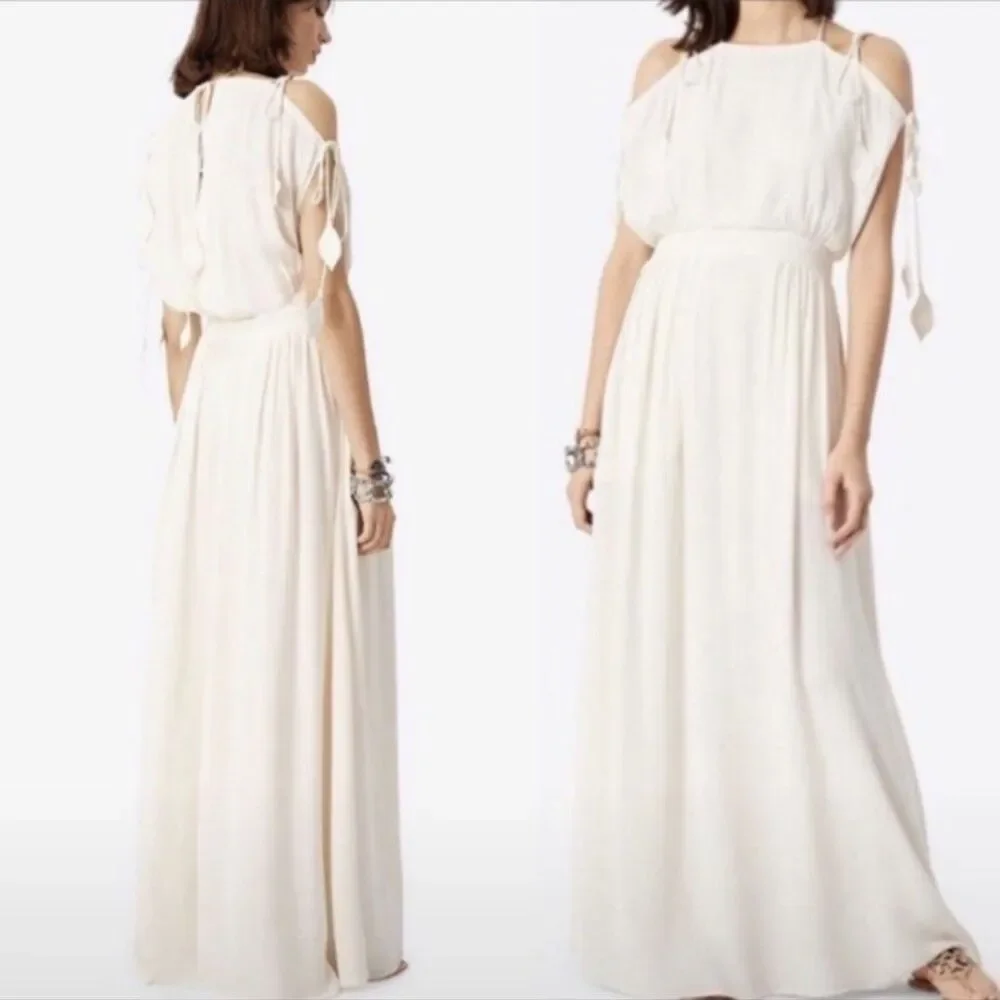 Tory Burch‎ Evalene Ivory Leaf Cold Shoulder Maxi Dress Size 4